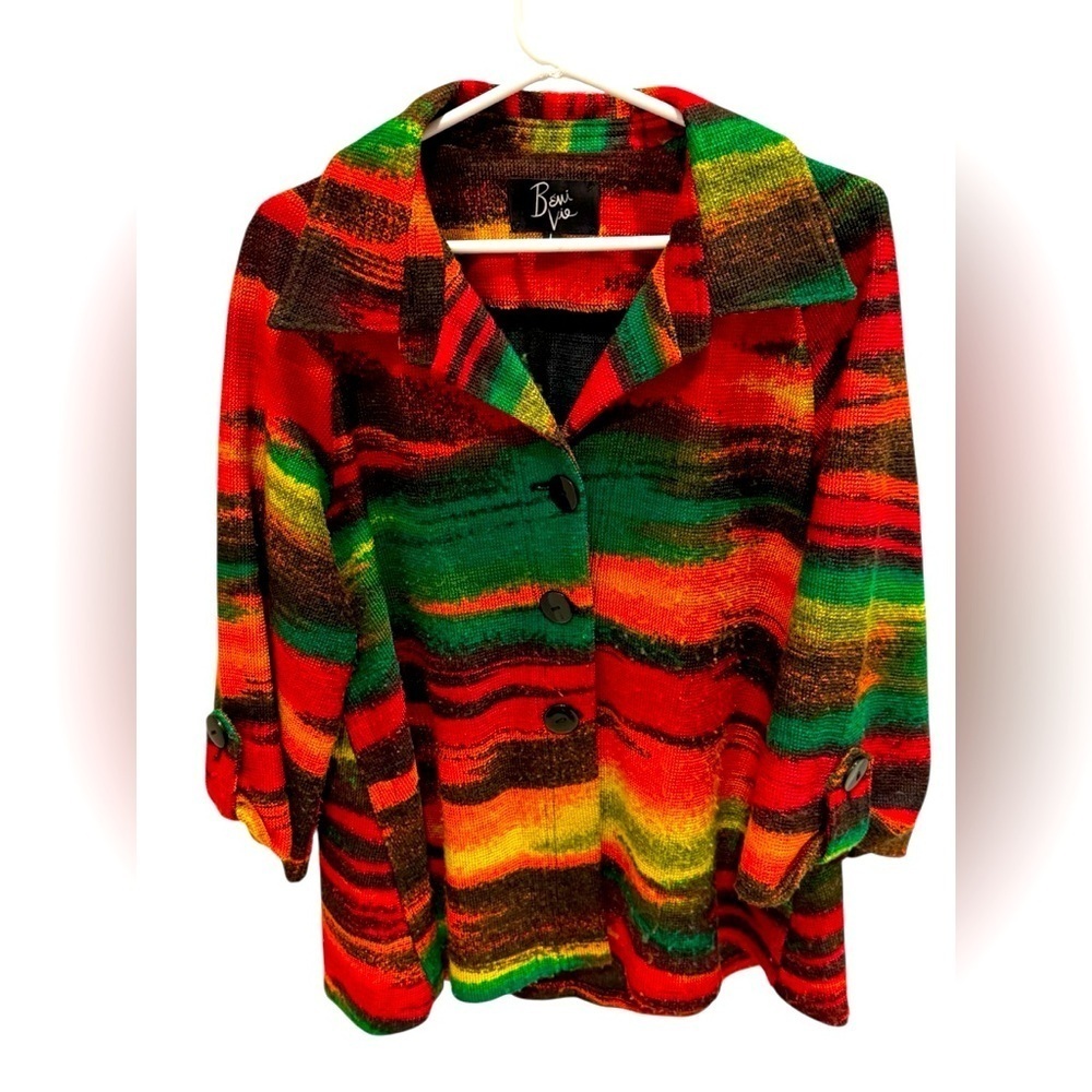 Beui Vie Multicolor Unique Jacket Button Front Artistic Size Large